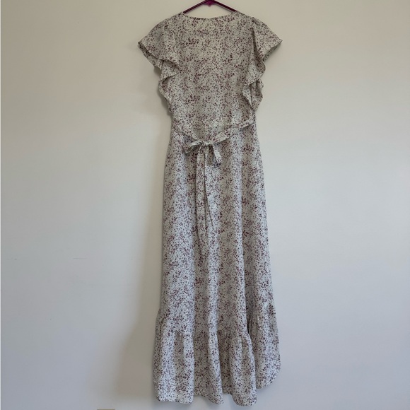 Lovestitch Erina Cream and Purple Floral High-Low Ruffled Wrap Sundress - Picture 7 of 15